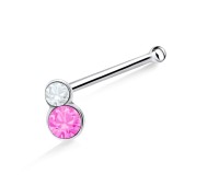 Dual Round Stone Bone Nose Stud NSKD-833
